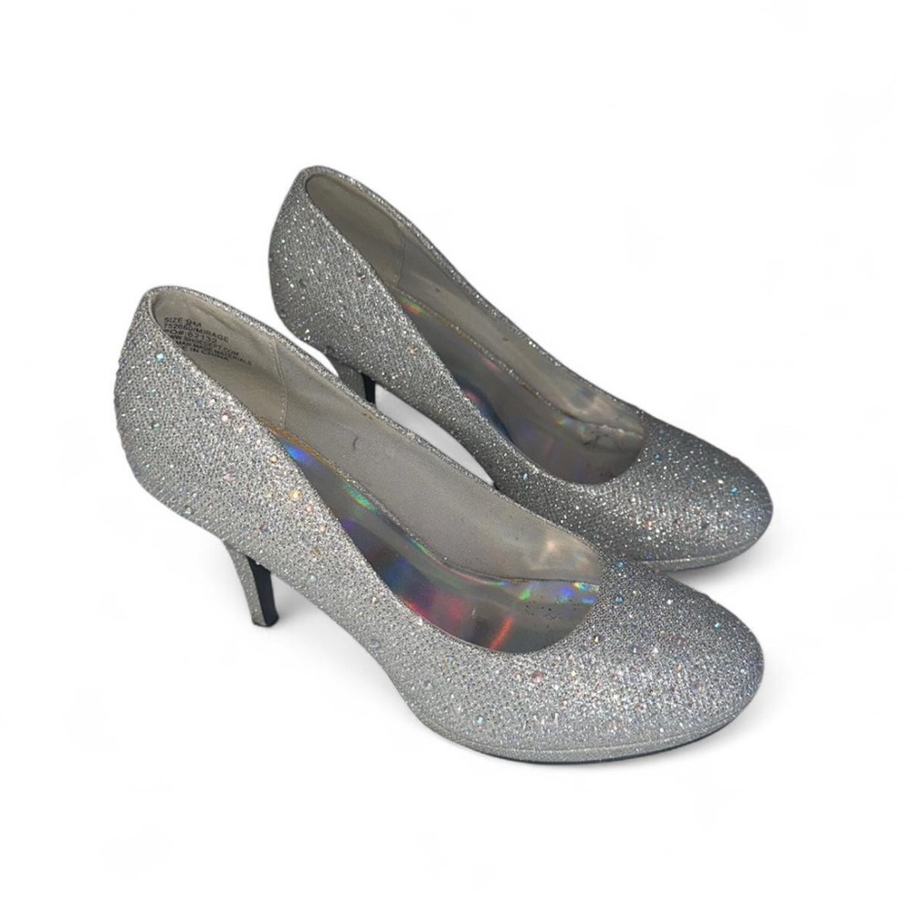 Shimmering Silver Glitter Heels